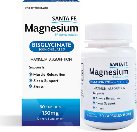 Blue Whale Dietary Magnesium (Bisglycinate) 100% Chelated - Maximum Absorption, Supplement to Support: Stress Relief, Sleep, Heart Health, Nerves, Muscles & Metabolism, 60 Capsules (150 mg)